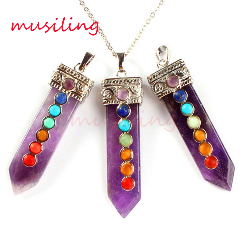 

Reiki Pendulum Pendants Natural Gem Stone Sword Set 7 Chakra Beads Energy Balance Charms Healing Chakra Amulet Jewelry