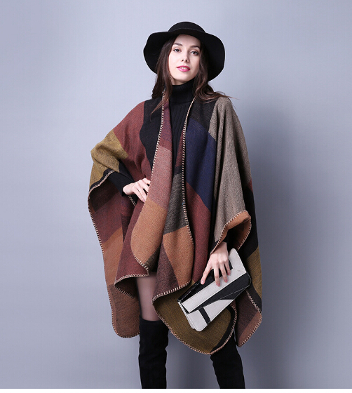 

1PCS autumn winter scarf grid woman travel shawls wool spinning ladies National intensification cloak 18colors cape christmas party cappa