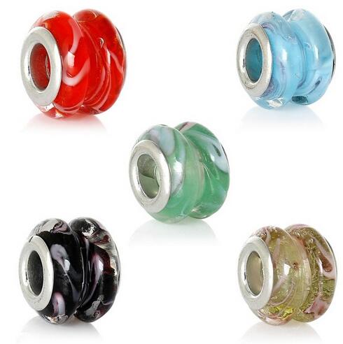Free shipping European Style Charm Lampwork Glass Beads Drum Mixed Ripple Transparent About 13x10mm 20pcs/lot jewelry making DIY-image-229766730