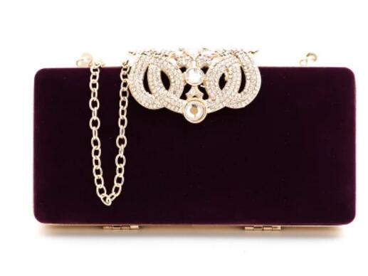 

Factory Direct Crown Diamonds Velvet Women Bag Day Clutches Small Purse Bag Crystal Evening Bags 4 Color Tote 8007, Red