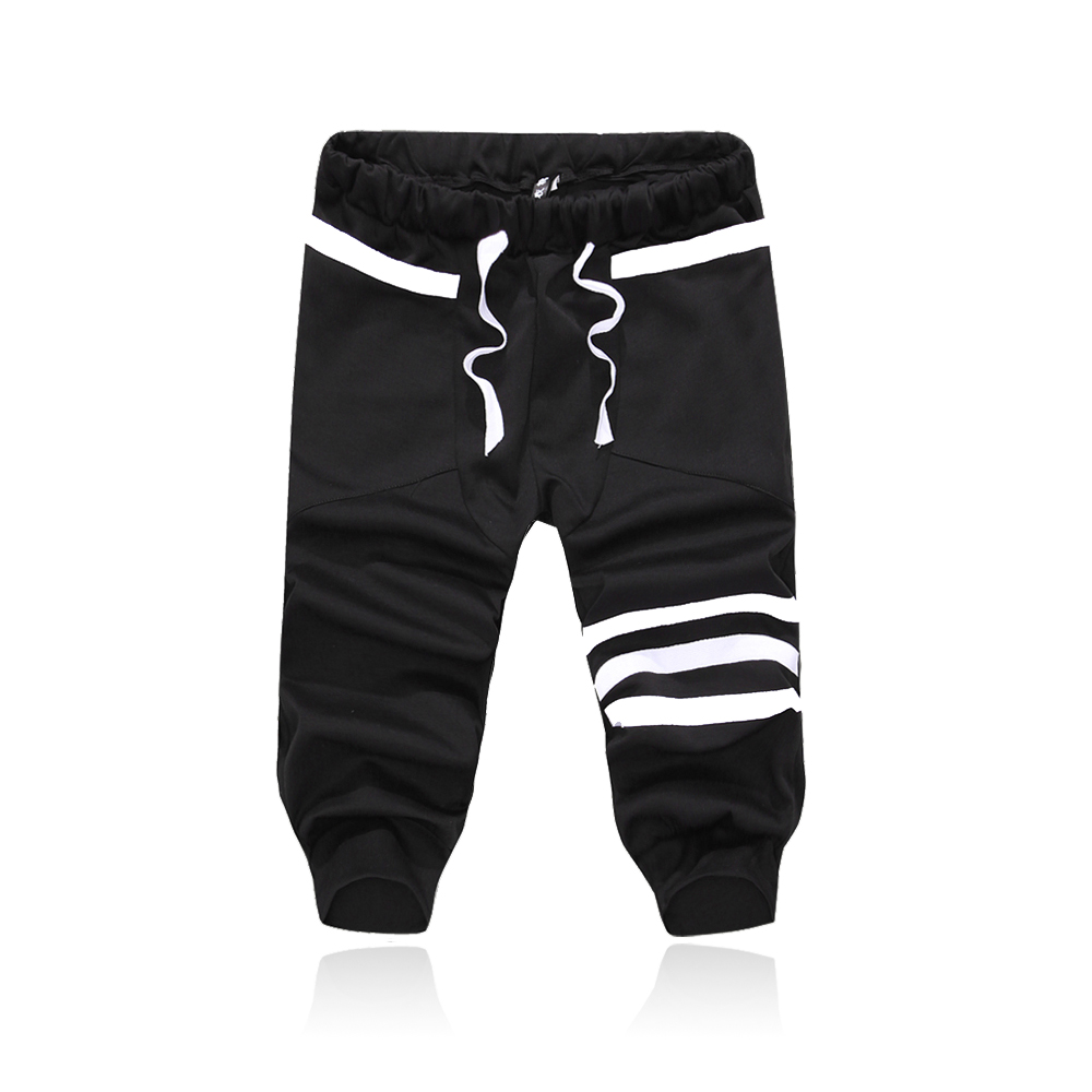 

Wholesale-2016 Summer Men's Short Joggers Casual Cotton Stripped Loose Waist Drawstring Sport Short Men Running Pantalon Homme, Black