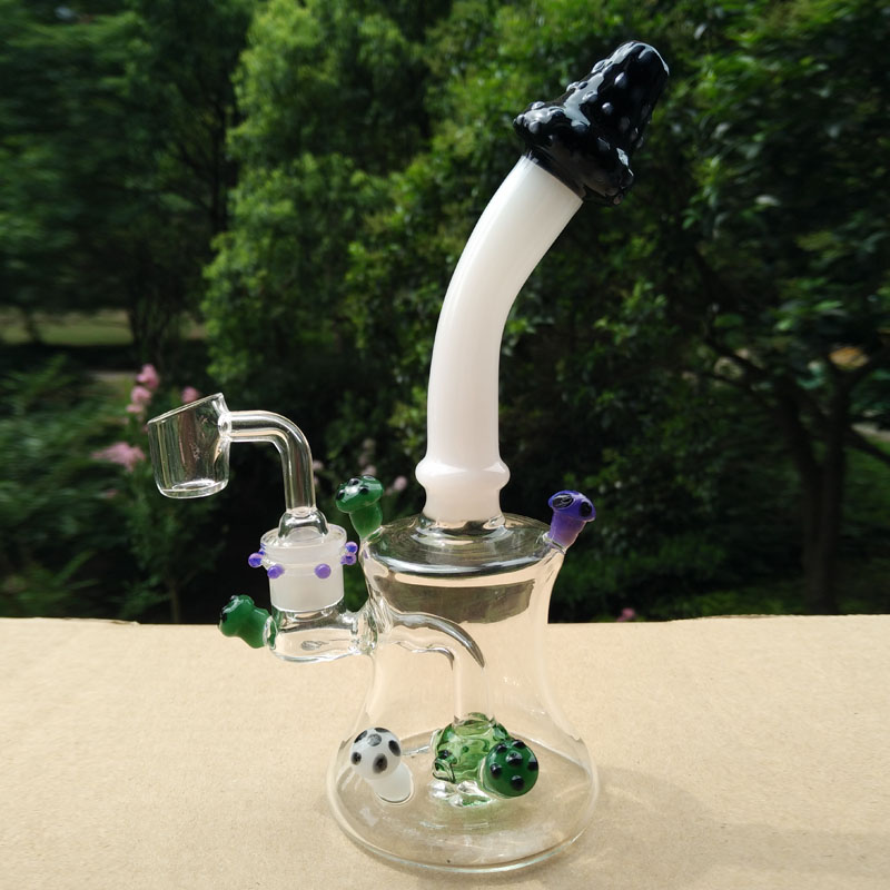 Glass bubbler banger hanger with 4mm thick quartz banger mushroom trip oil rig dab rig glass bong thick glass high quality-image-404324681