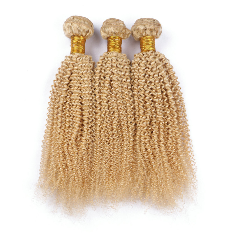 

Top Grade Virgin Brazilian Blonde Hair Extensions Kinky Curly 3Pcs #613 Bleach Blonde Human Hair Weave Bundles 10-30" Double Wefts