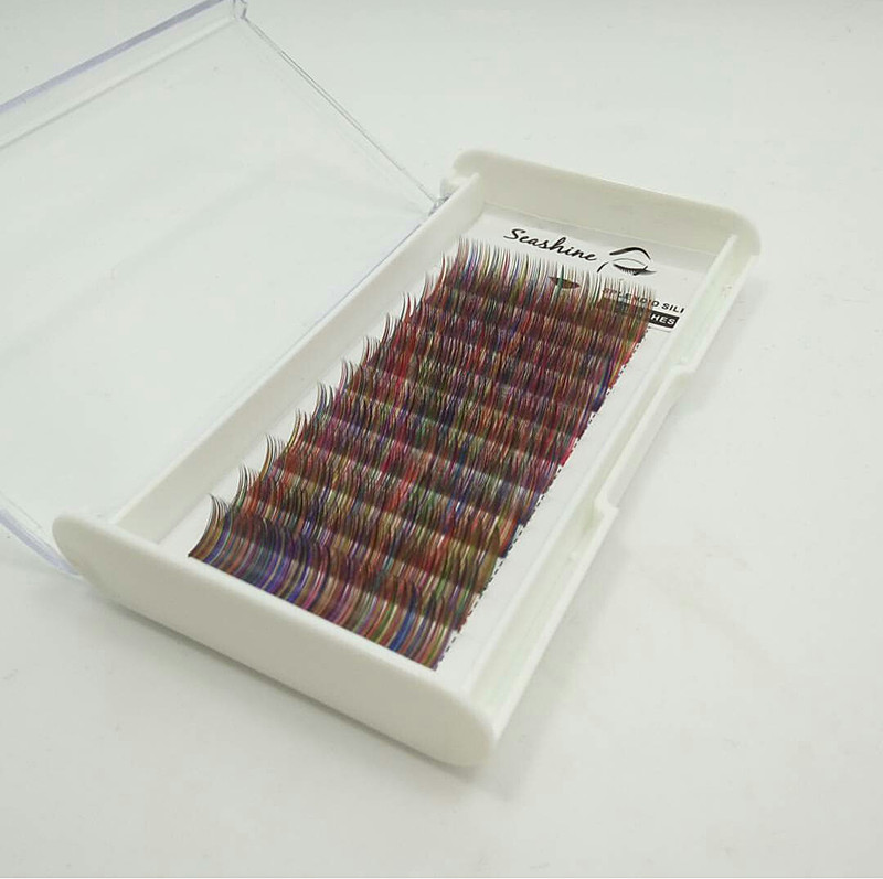 

Own Brand Rainbow Colorful Individual Eyelashes Extension Trays Wholesale Price Cheap Silk False eyelash Sets Drop Shipping