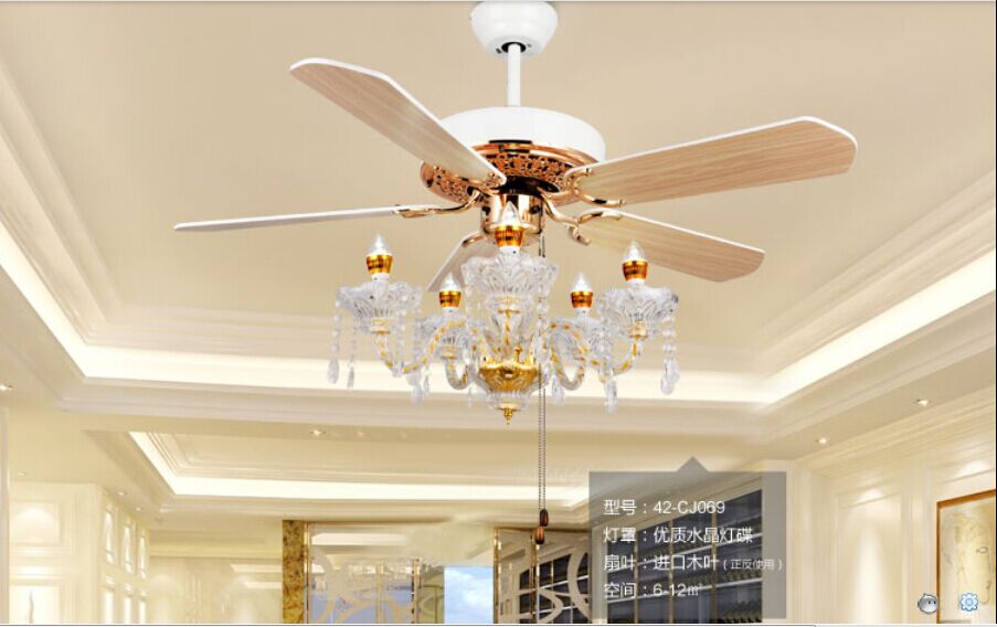 

Crystal ceiling chandelier lamp fan restaurant Fan lamp crystal chandelier Fan lights continental simple American 52inch