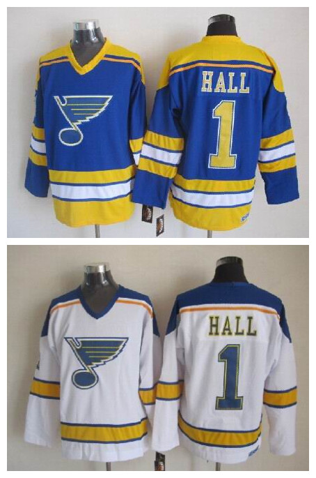 

Top Quality ! St. Louis Blues Ice Hockey Jerseys Cheap 1 Glenn Hall Retro Vintage CCM Authentic Stitched Jerseys Mix Order, White