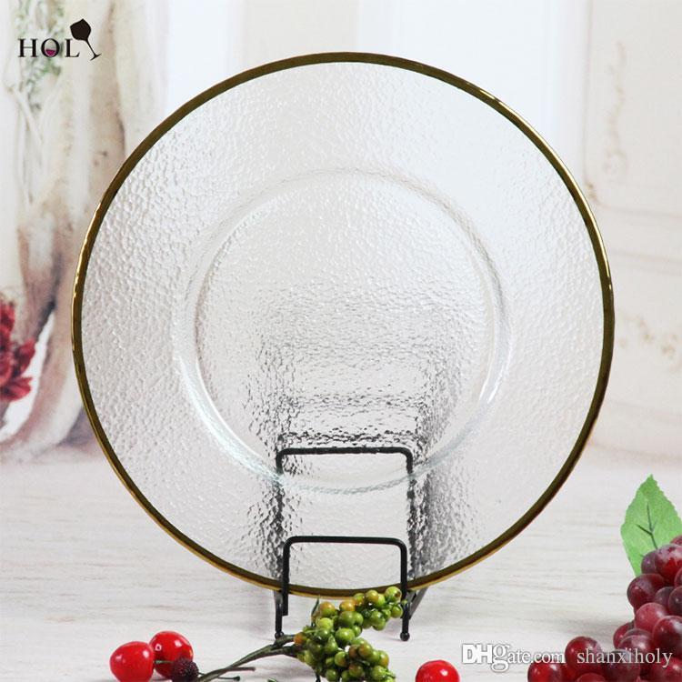 

Wholesale Cheap Fancy Restaurant Catering Gold Rimmed Clear Glass Decoration Charger Plate