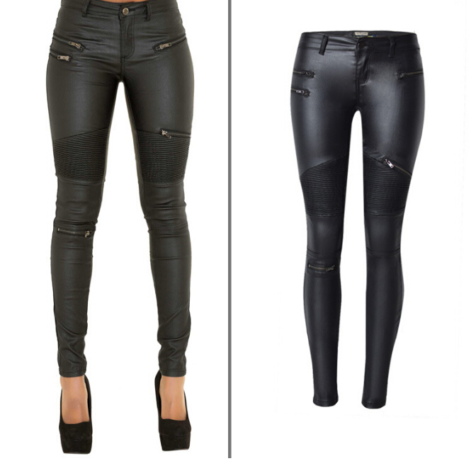 

Faux Leather Pants Women Elastic Zipper Leather Pants Trousers Plus Size 2017 Leren Broeken Clothing Slim Fit Pencil Pants, Black