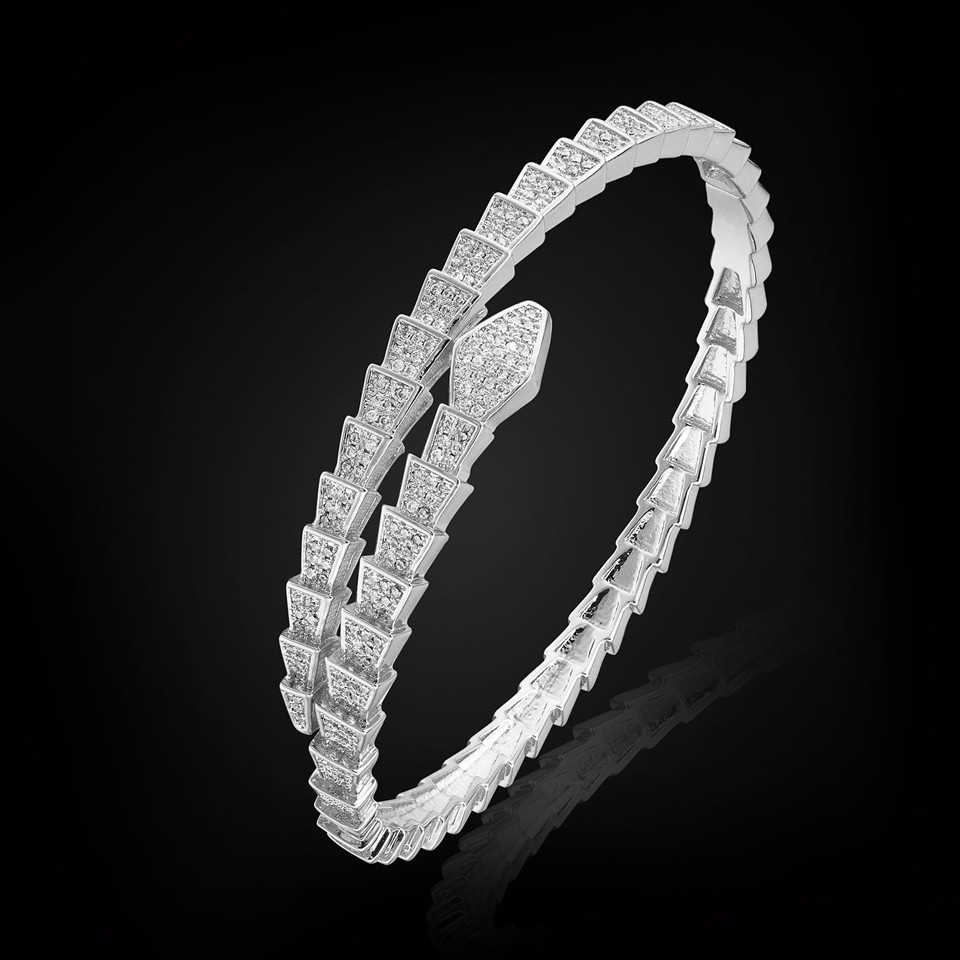 

YaHan Jewelry top quality micro pave setting copper with wide fine drill Snake Bracelet micro zircon bangle is studded with brass inlaid
