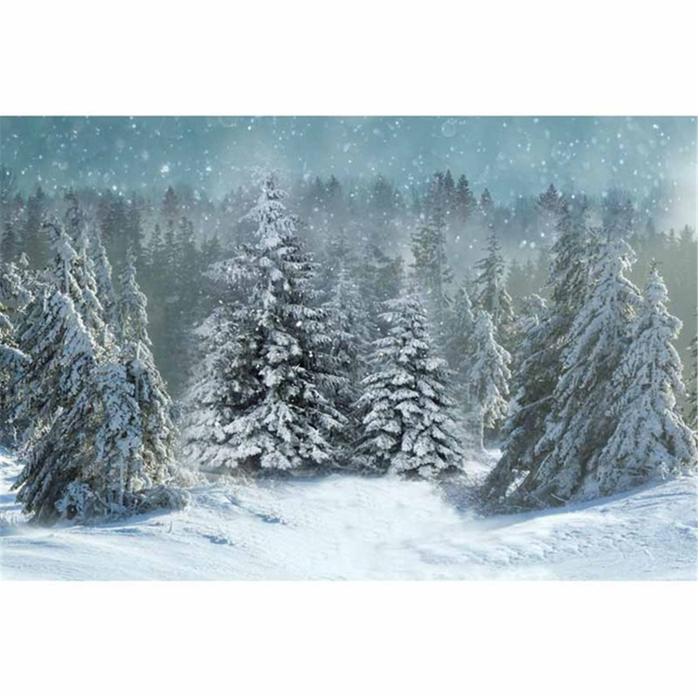 

Falling Snowflake Christmas Photography Backdrop Vinyl Fabric Grey Sky Pine Trees Forest Outdoor Scenic Winter Snow Photo Studio Background
