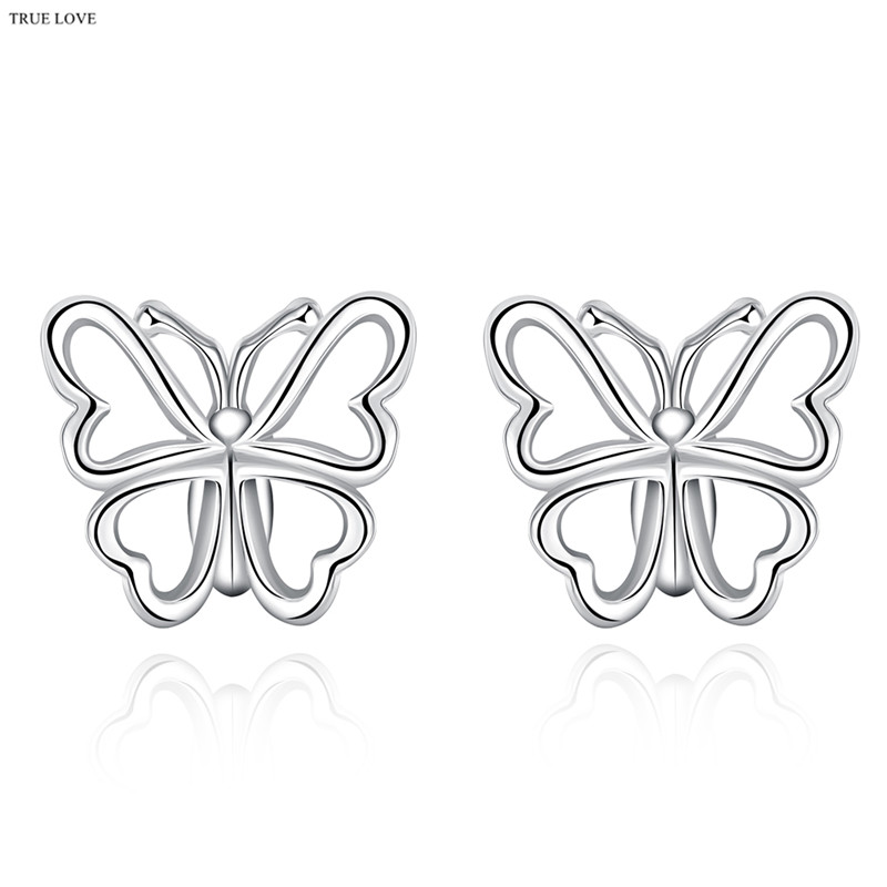 

925 silver stud earrings butterfly fashion jewelry for women minimalist style charm factory global hot wholesale cheap free shipping, Golden;silver