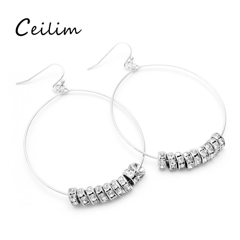 

Fashion Jewelry Geometry Big Hoop Earrings For Women High Quality Alloy Crystal Charms Earrings Silver Color Statement Ear rings
