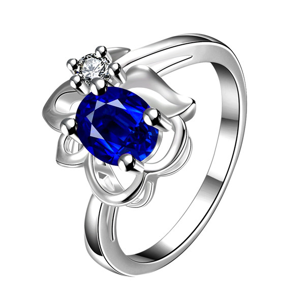 

High grade Full Diamond fashion Flower 925 silver Ring STPR044A brand new blue gemstone sterling silver plate finger rings