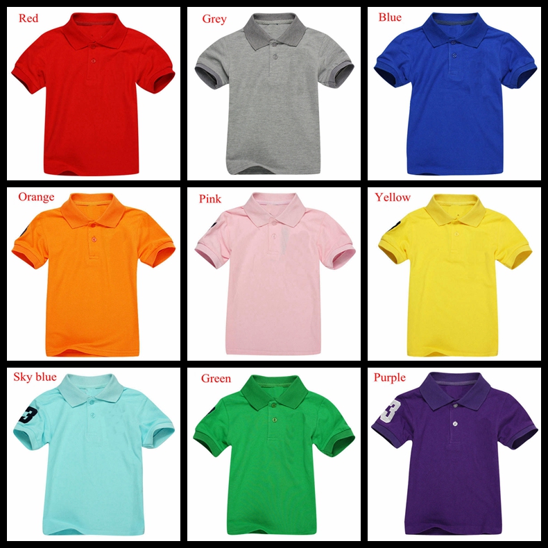 

2-7 years boys polo shirt short sleeve horse and number 3 on sleeve children Breathable Summer tops kids shirts boy girl solid color shirt, With horse and number on it