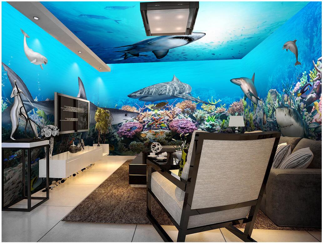 

3d room wallpaer custom mural photo Underwater world shark theme space full house background wall 3d wall murals wallpaper for walls 3 d, Pictures show