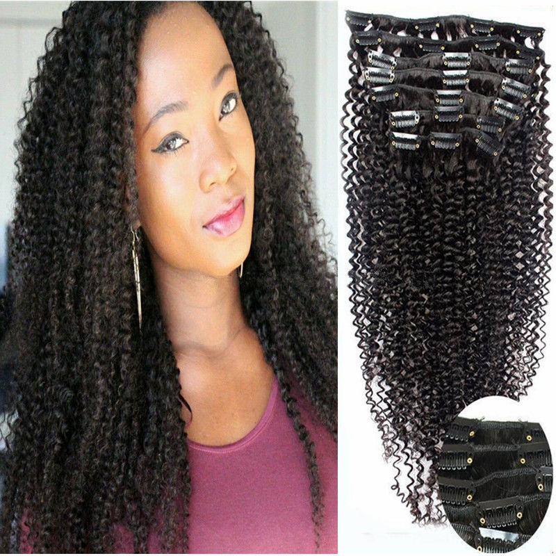 

7A Natural Remy Clip In Human Hair Extesnison 70g 100g 120g 140g 160g 180g 7/8/10pcs Virgin Brazilian kinky curly wave Clip In Hair, 1b# 7pcs 100g/set