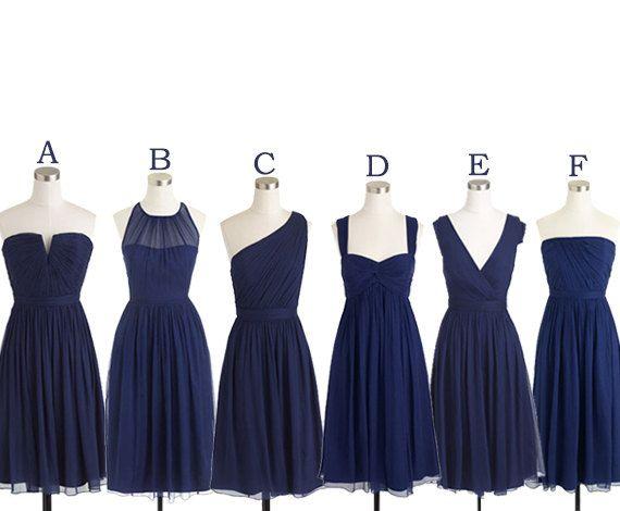 

Short Bridesmaid Dresses Navy Blue Chiffon Bridesmaids Dress Mismatched Maid Of Honor Dress Girls Group Knee Length Simple Cheap Prom Dress