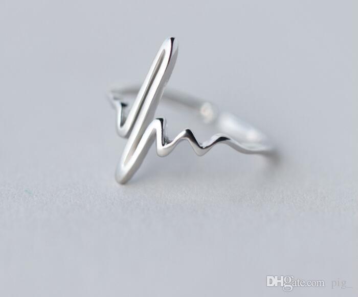 

Vintage Heart Beat Rings for Women Adjustable Electrocardiogram Ring Simple ECG Party Fashion Jewelry bagues femme