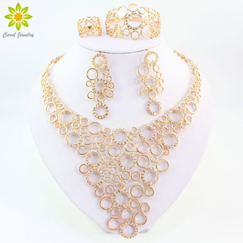 Fine Jewelry Sets For Women Party Accessories 18K Gold Plated African Beads Necklace Earrings Bracelet Rings Set Wedding Bridal