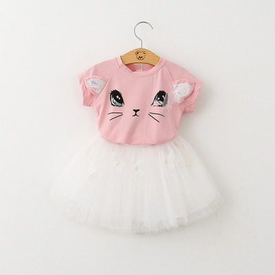 

FREE DHL 2 Color Baby Girls Suits baby wear girls cute rabbit printing t-shirt +Tutu skirts sets kids casual 2pcs Suit children clothing, White