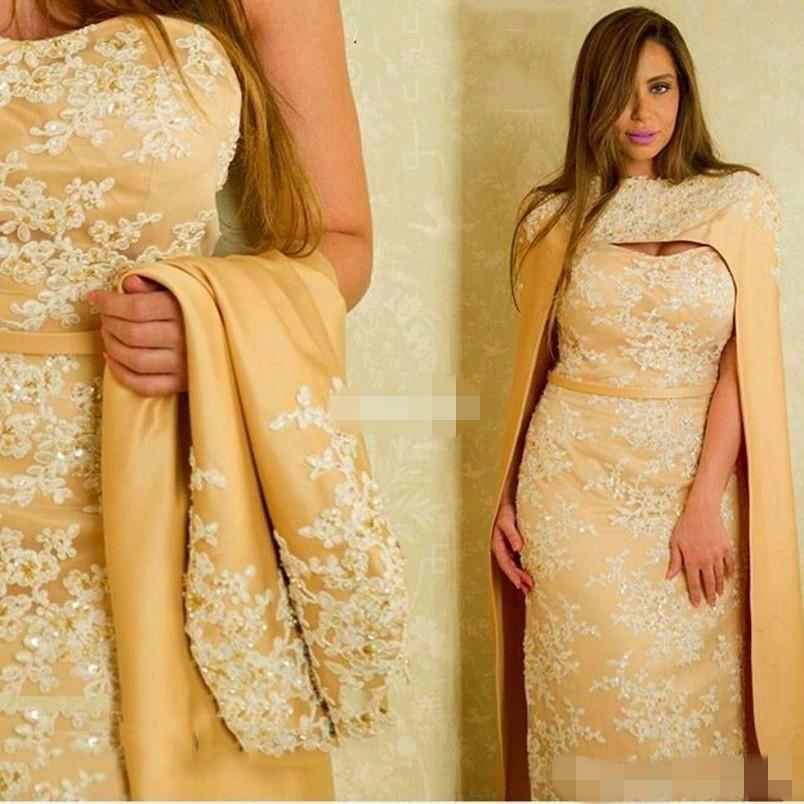 

2019 Robe De Soiree Women Evening Dresses With Cape Plus Size Saudi Arabia Lace Applique Formal Party Dresses Beads Mermaid Prom Gowns, Pink