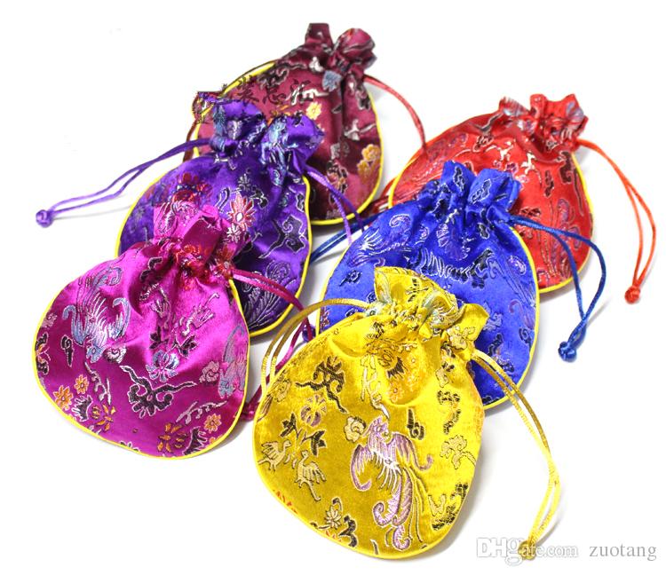 

Dragon Phoenix Small Silk Brocade Pouch Jewelry Packaging Chinese style Coin Purse Spice Sachet Candy Gift Bag Christmas Party Favor 10pcs/l