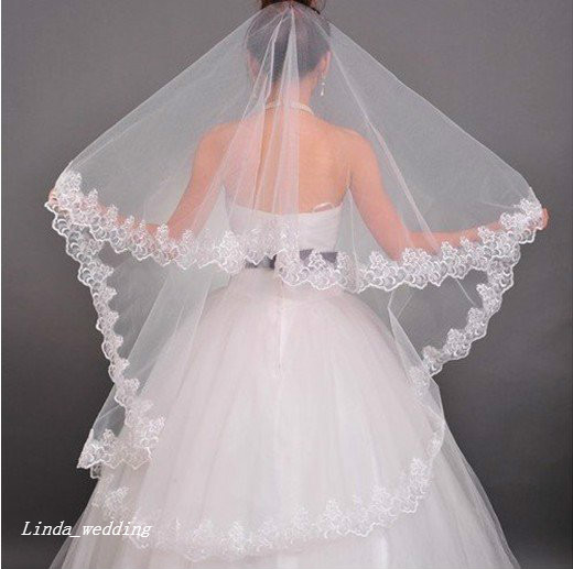 

High Quality New White Ivory Bridal Wedding Veil With Comb Lace Tulle Veils Bridal Accessories