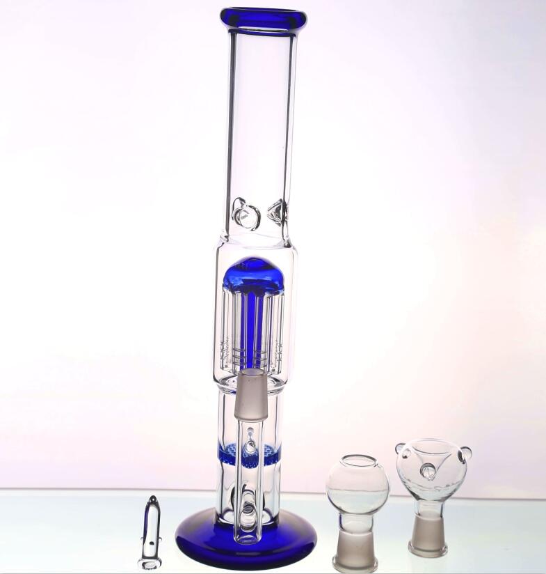 

Deep Blue Bong Smoking Water Pipes Honeycomb Percolator and Umbrella Percolator Oil Rigs Glass Pipe Height 29 cm With Joint 18.8mm