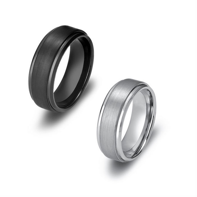 

8MM Tungsten Carbide Rings with Matte Center Step Edge Mens Wedding Bands US Size 7-13 (Leave Message About the Size & Color)