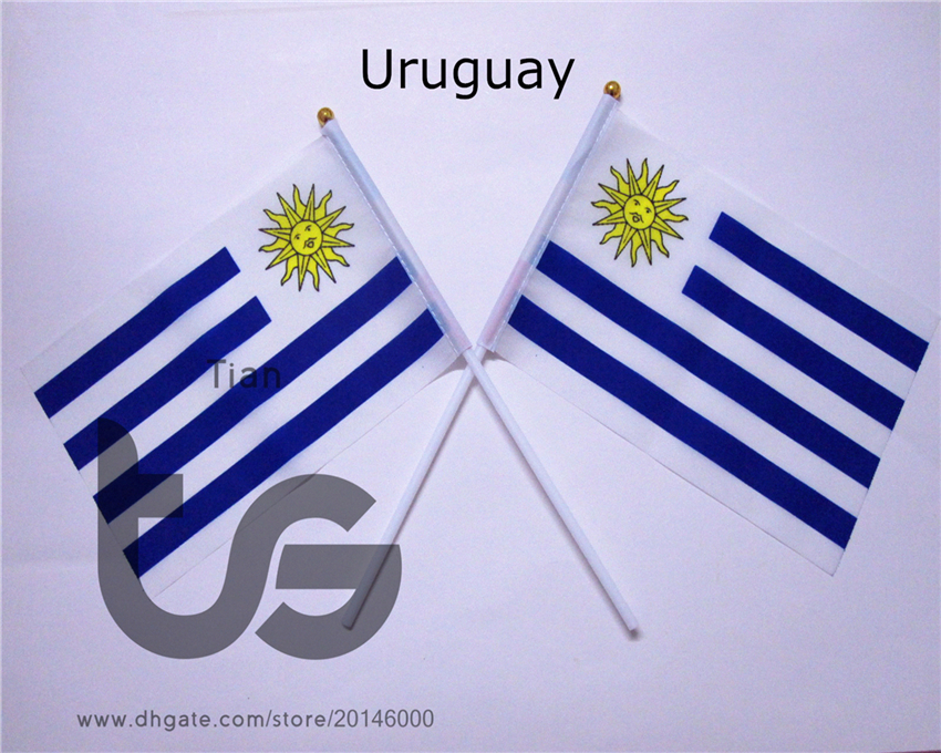

Uruguay flag Banner 10 Pieces/Lot 14x21cm Flag 100% Polyester Flags With Plastic Flagpoles For Celebration Decoration Uruguay