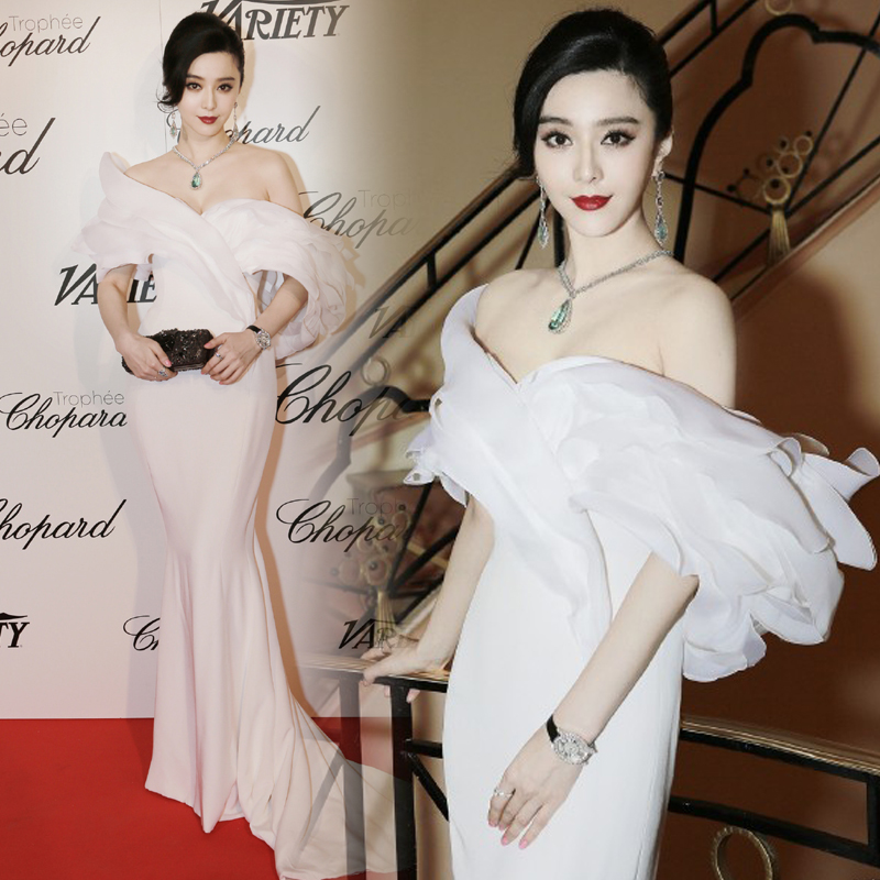Off The Shoulder Mermaid Evening Dresses 2023 Organza Satin Backless Lace-up Formal Gowns Real Photo Celebrity Red Carpet Dresses