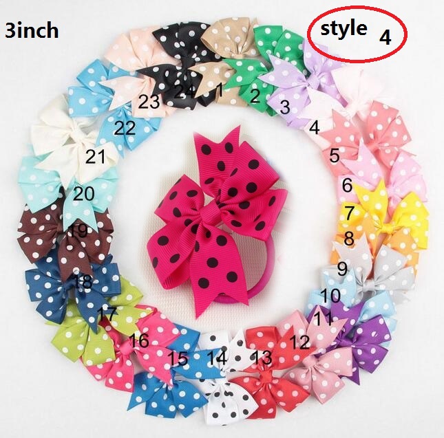 

2016 new ! 3inch high quality ribbon polka dot hair bows with elastic band for kids children pony tail holder 50pieces/, Style 1