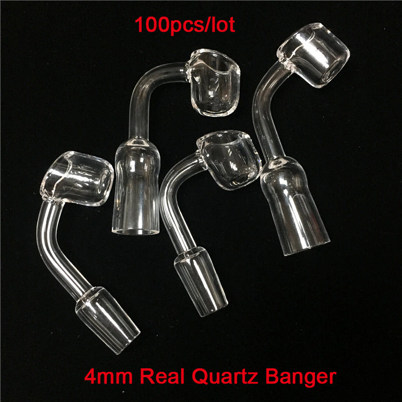

Moq is 1 Piece Full Transparent Quartz Banger 10mm 14mm 18mm Joint 90 45 Degrees Male Female 4mm Quartz Banger Nail For Glass Bongs Bubbler