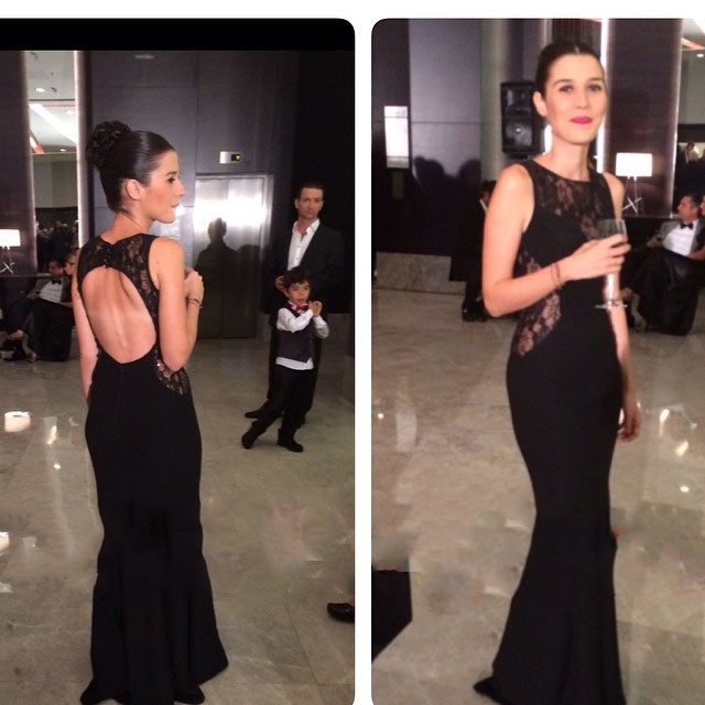 

2016 Sexy Custom Made Mermaid Evening Dresses Fancy New Cap Sleeves Illusion Open Back Lace Appliqued Long Evening Party Pageant Gowns, Black