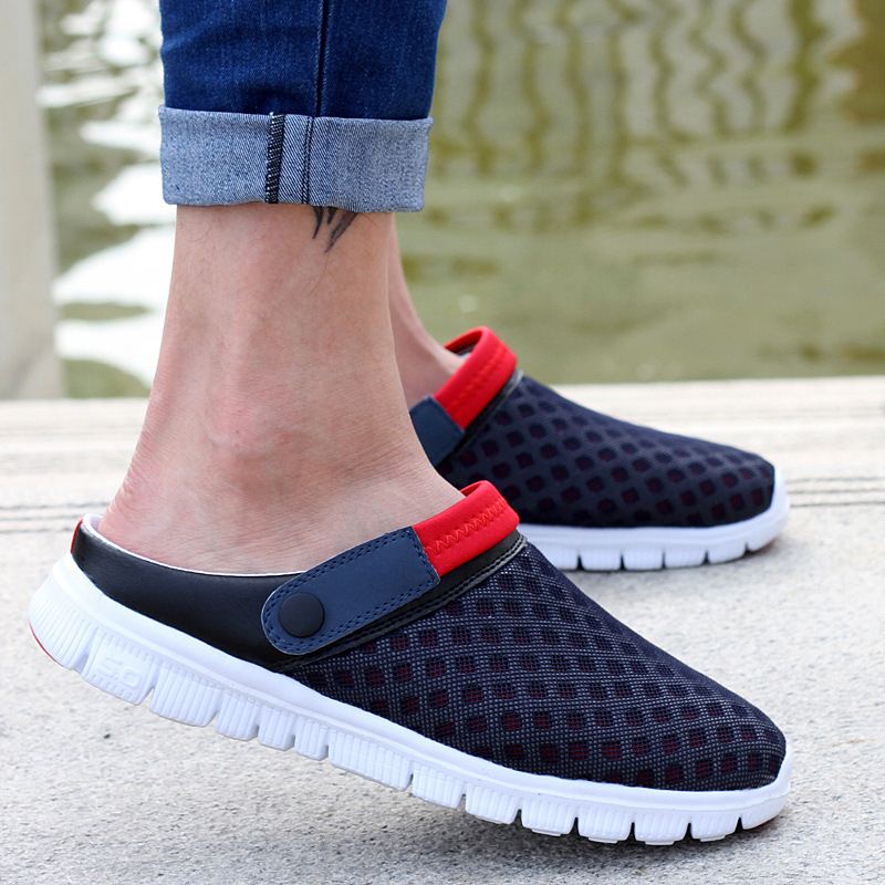 

New Arrival Men's Casual Breathable Fashion Sandals Slippers Male Half Empty Nest Beach Shoes Three Colors Available, Red