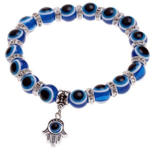 

12pcs/lot Blue Evil Eye Crystal Bracelet Charm Lucky Hand Fatima Bracelet Gift, Black