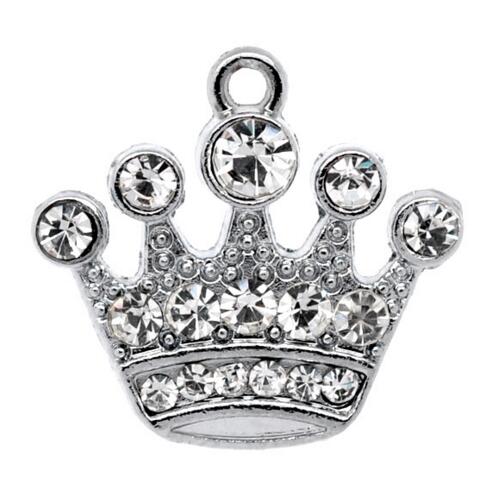 Charms Free ! 10 Silver Tone Rhinestone Crown Charm Pendants 21x20mm (B10355) Wholesale Jewelry Findings Making Sale-image-181033761