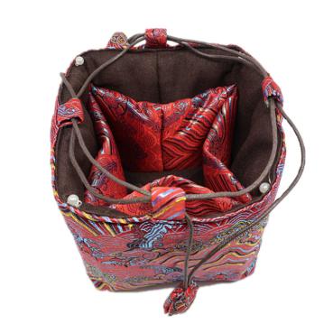 

Wave Patterns Multi Grid Jewelry Gift Bag Drawstring Silk Brocade Square Bottom Packaging Beads Bracelet Necklace Tea Cup Storage Pouches