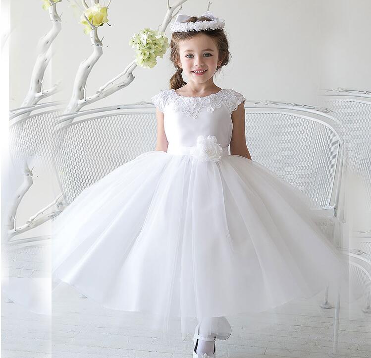 

2016 Cheap Lace Flower Girl Dresses for wedding White/Purple First Communion Dresses For Girls 1-10 Years