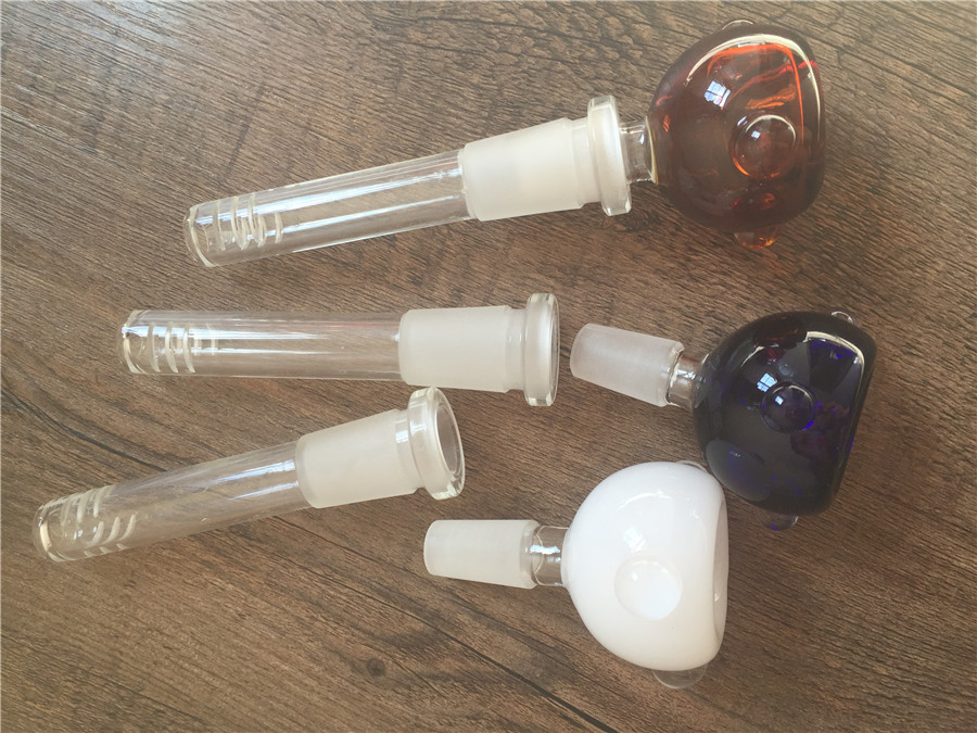 

Glass Downstem Diffuser Reducer Glass On Glass Downstem 14/18MM 4inch 19MM TO 14MM Down Tube Glass Down Tube Stem with colorful glass bowl