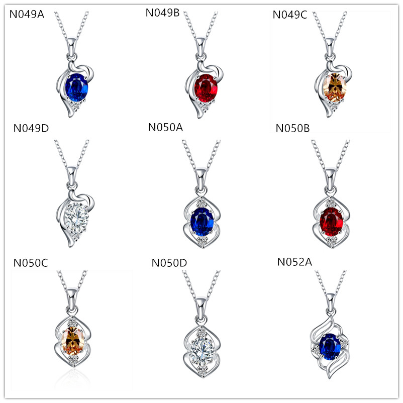 

gift fashion women's gemstone 925 silver plated necklaces pendant 10 pieces mixed style,wholesale sterling silver plate pendant necklaces GTN33