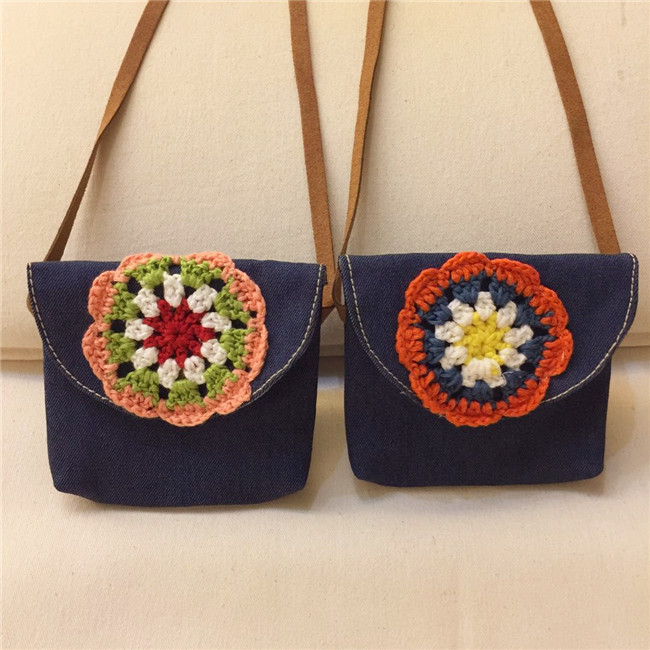 

Fashion Baby Bags New Flower Crochet Children Messenger Bag Flower Kids Shoulder Bags Ethnic Style Girls Change Purse C2341, Pink flower