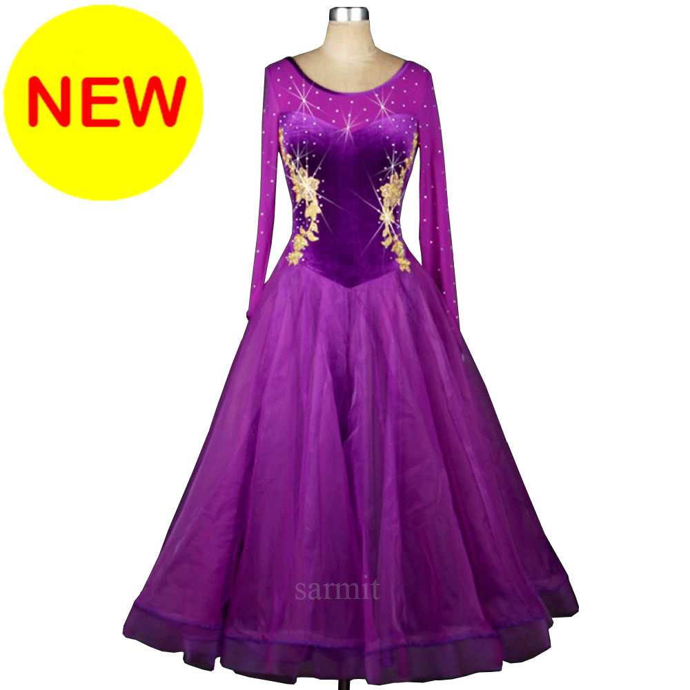 

Ballroom Waltz Dresses Sale Ballroom Competition Dress Tango Dance Costumes Dancing Outfits D0158 Rhinestones Applique Big Sheer Hem, Purple