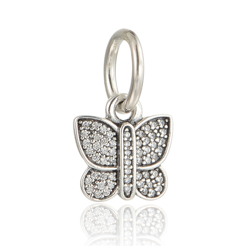 Convient au bracelet à breloques pandora 925 perle en argent Sterling étincelle papillon breloque avec Zircon femmes bricolage perles pour bijoux