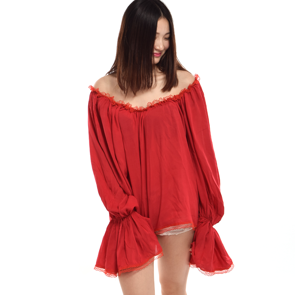 

RENAISSANCE Women Pirate Blouse Vintage Medieval Off Shoulder Peasant Chemise Wench Shirt Top Cosplay Costume Fast Shipment, Burgundy