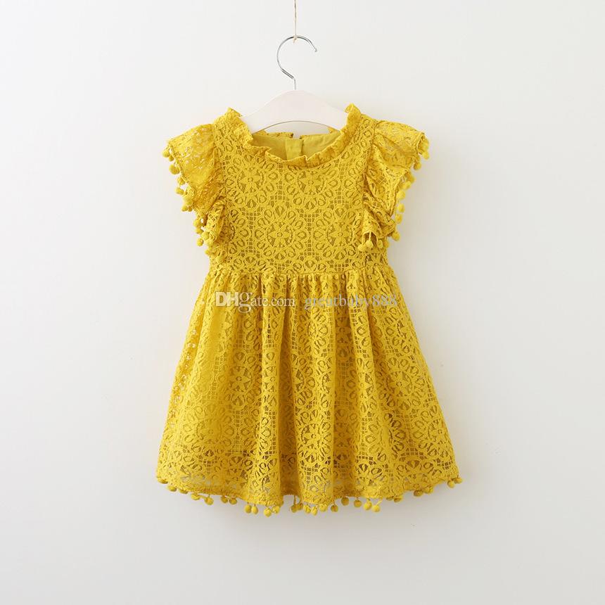 

Baby girls Christmas princess dress cotton Children Pompon tassel Dresses Kids lace dress 3 colors C2789, As photo