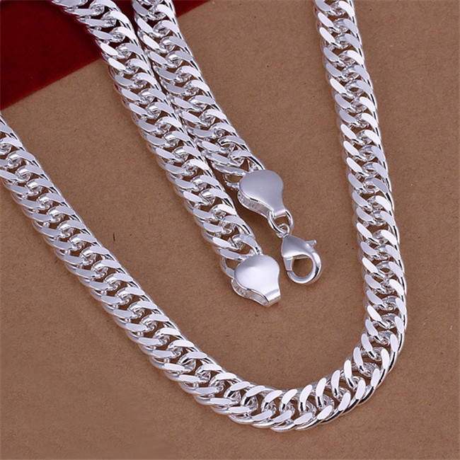 

Heavy 60g 10MM Full side necklace Men sterling silver plate necklace STSN039 silver Chains necklace factory