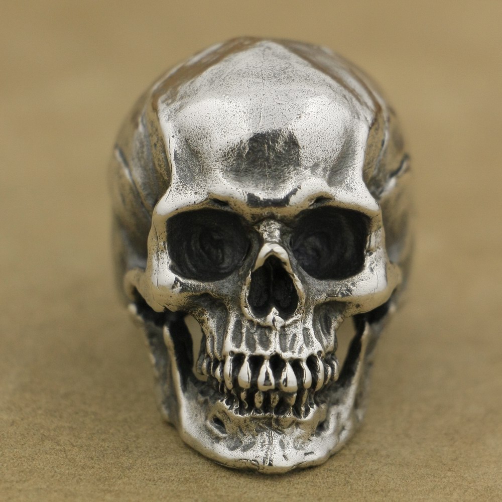

LINSION 925 Sterling Silver High Detail Skull Ring Mens Biker Punk Ring TA50 US Size 7 to 15