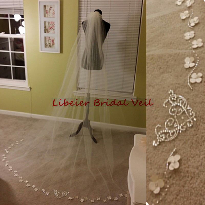 

New Hight Qualityr Best Sale Chapel White Ivory Lace Applique veil Mantilla Veil Bridal Head Pieces For Wedding Dresses