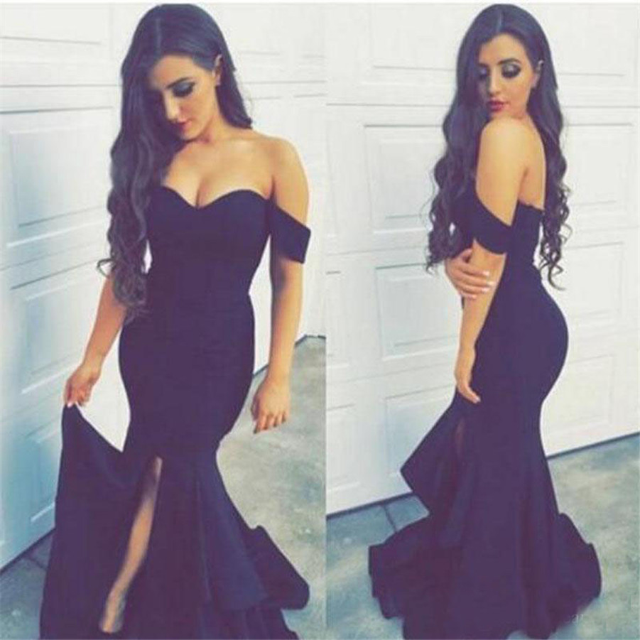 

Off the Shoulder Sweetheart High Slit Long Court Train Women Evening Gowns Vestido De Festa Long Black Mermaid Prom Dresses, Gray